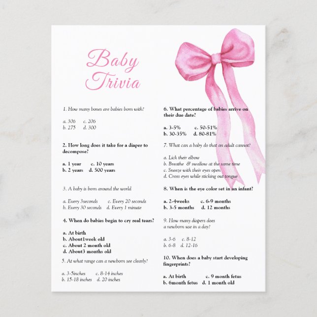 Papier Ruban rose - Bébé Quiz | Jeu de Baby Shower (Devant)