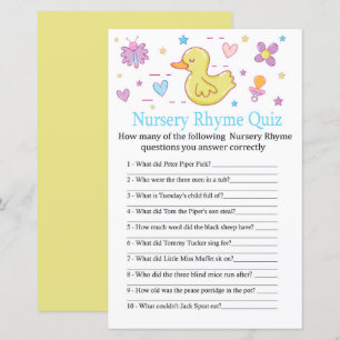Papier Rubber canard Nursery Rhyme Quiz jeu de baby showe
