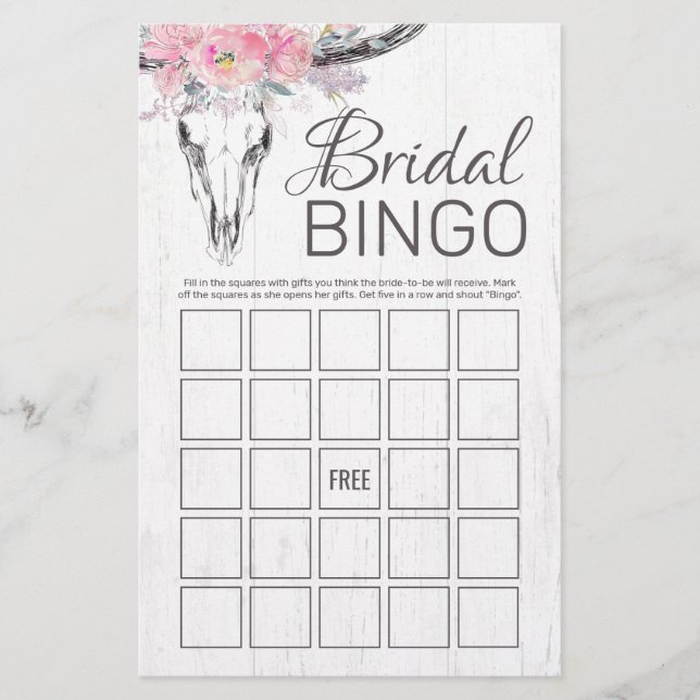 Papier Russe Crâne de vache Boho Floral Bridal Jeu de Bin (Devant)