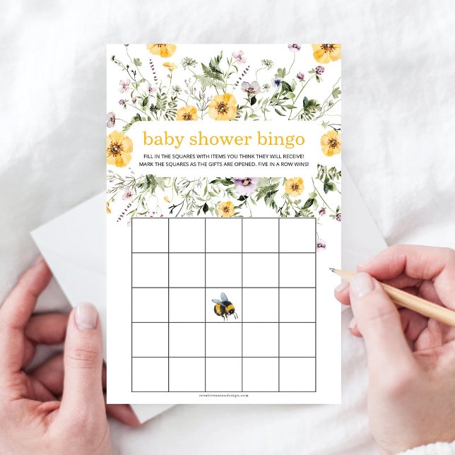 Papier Russe Fleur sauvage Bee Baby shower Jeu de Bingo (Créateur téléchargé)