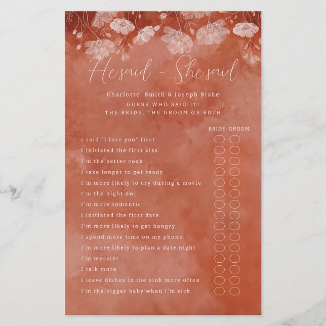 Papier Rust Floral Il A Dit Qu'Elle A Dit Game (Devant)