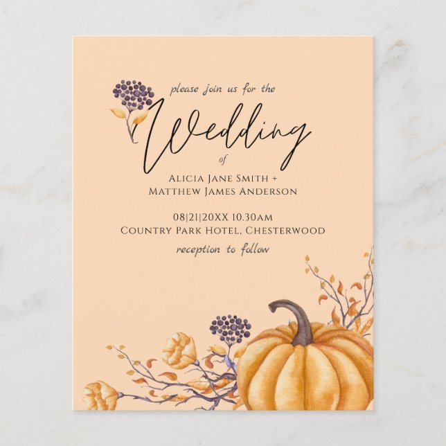 Papier Rustic Automne Coral Citrouille Budget Mariage Inv (Devant)
