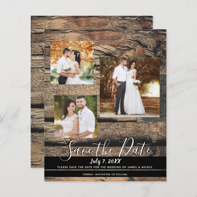 Papier Rustic Barn Wood Mariage Photo Enregistrer la date (Devant / Derrière)