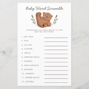 Papier Rustic Bear Baby Word Scramble Jeu