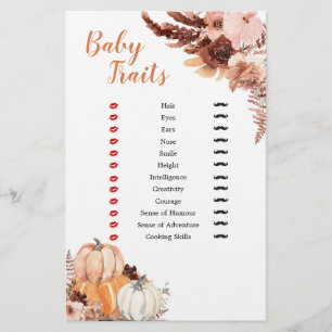 Papier Rustic Boho Citrouille Baby shower Baby Traits Jeu