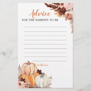 Papier Rustic Boho Citrouille Oh Baby Advice Card