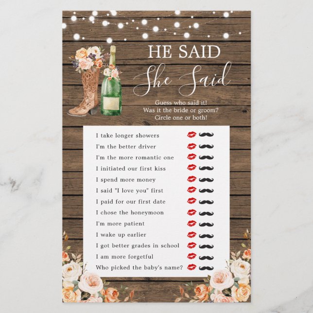 Papier Rustic Boots & Bubly Il A Dit Qu'Elle A Dit Jeu (Devant)