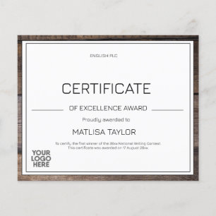 Papier Rustic Certificate Excellence Award Ajouter un log