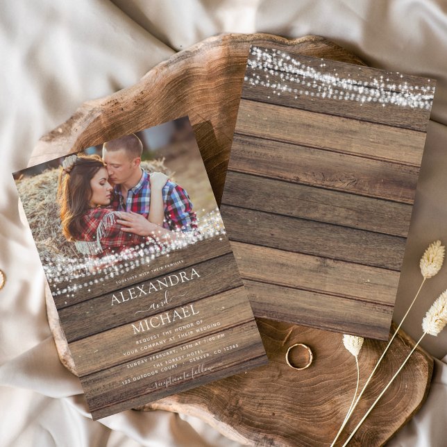 Papier Rustic Farmhouse String Lights Mariage photo (Créateur téléchargé)