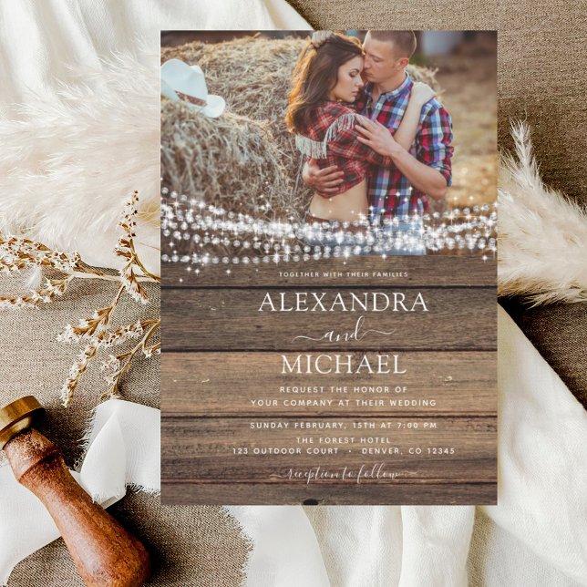 Papier Rustic Farmhouse String Lights Mariage photo (Créateur téléchargé)