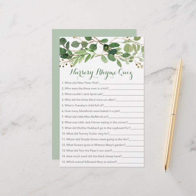 Papier Rustic Green Floral Nursery Rhyme Jeu (Devant/Arrière en situation)