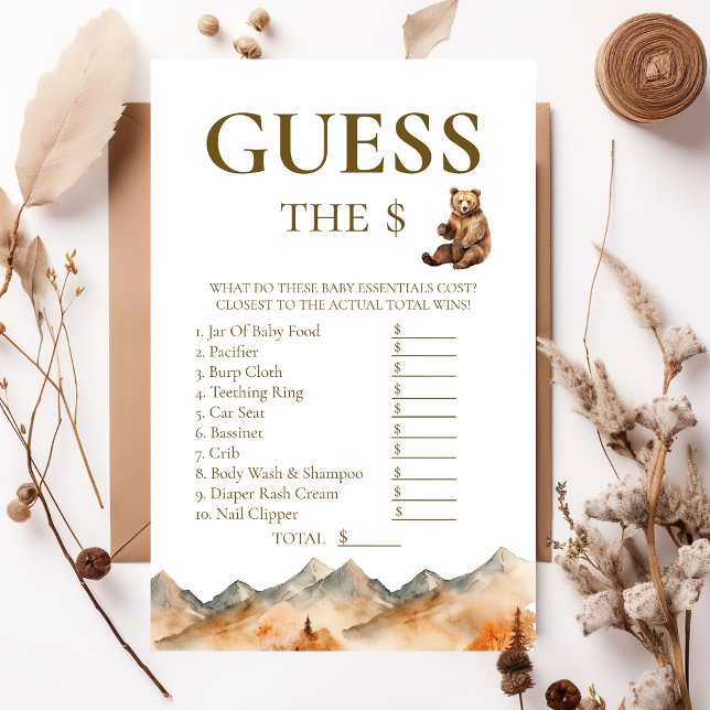 Papier Rustic Mountain Bear Neutral Baby Guesser Jeu (Créateur téléchargé)