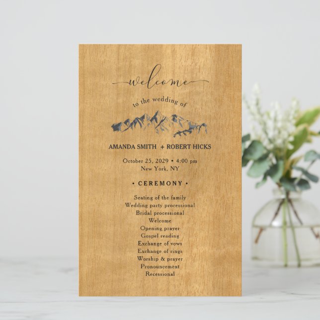 Papier Rustic Mountain Wedding Program (Debout devant)