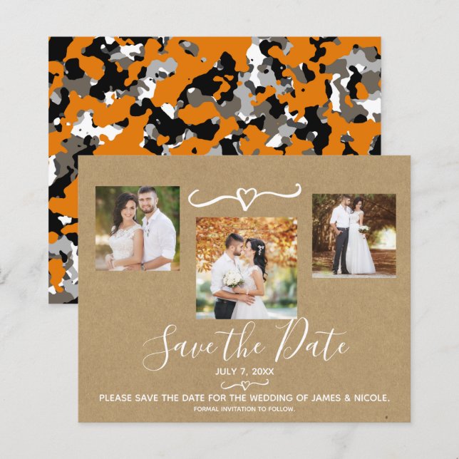 Papier Rustic Orange Grey Camo Kraft Photo Enregistrer la (Devant / Derrière)