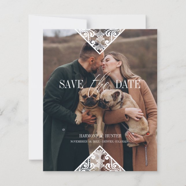 Papier Rustic Pet Photo Lace Effect Whimsical Typography (Devant)