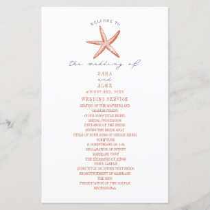 Papier Rustic Starfish Red & Blue Beach Wedding Program