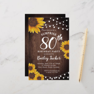 Papier Rustic Sunflower Surprise 80e anniversaire Invitat