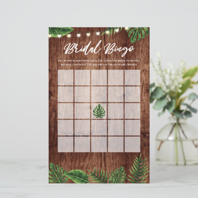 Papier Rustic Tropical Fête des mariées Jeu de Bingo (Debout devant)