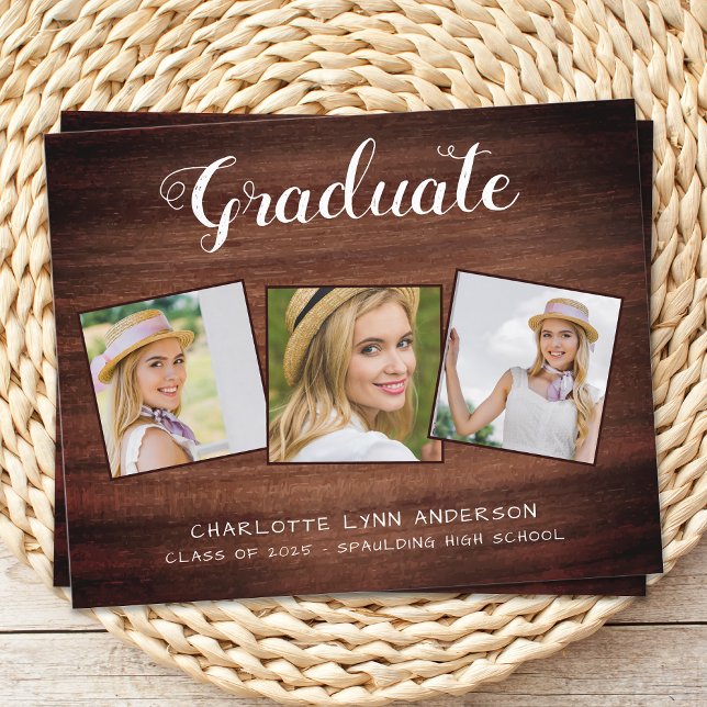 Papier Rustic Wood Graduate 3 Photo Budget Graduation (Créateur téléchargé)