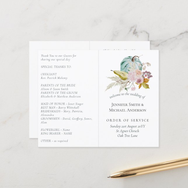 Papier Rustique automne Citrouille Figs Fleurs Mariage (Devant/Arrière en situation)