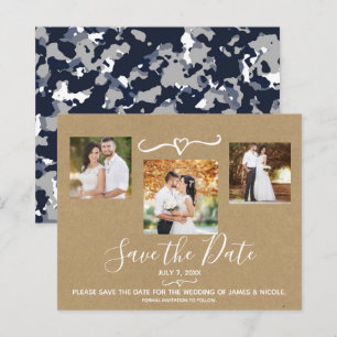 Papier Rustique Bleu Gris Camo Kraft Photo Enregistrer la