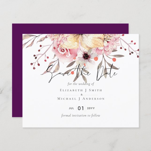 Papier Rustique Blush rose Floral Mariage Sage Dates de s (Devant / Derrière)
