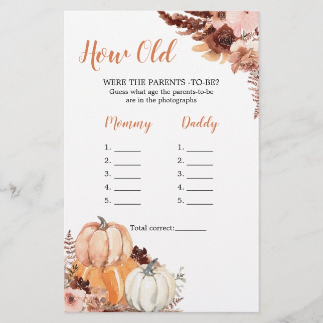 Papier Rustique Boho Citrouille Quel âge avaient les pare (Devant)