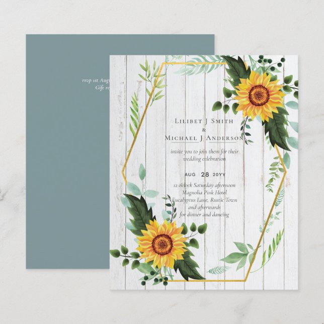 Papier Rustique BOHO Sunflowers Mariage de verdure (Devant / Derrière)