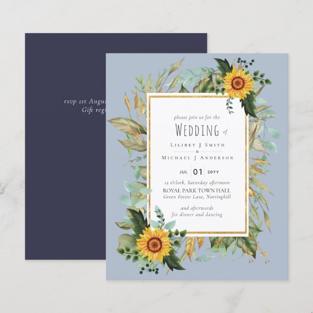 Papier Rustique BOHO Sunflowers Mariage de verdure (Devant / Derrière)