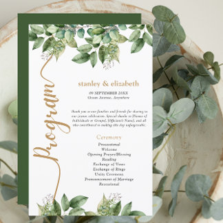 Papier Rustique Botanique Vert & Or Mariage Foliage