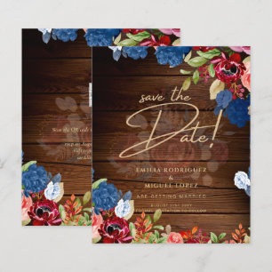 Papier Rustique Bourgogne Bleu Floral Mariage ENREGISTRER