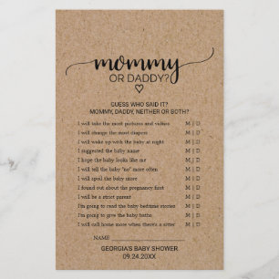 Papier Rustique Faux Kraft Calligraphie Mommy ou Daddy Je