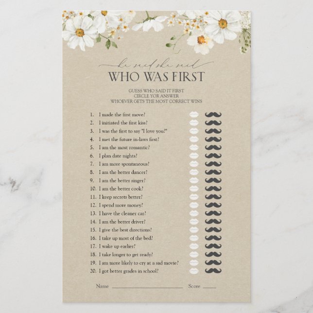 Papier Rustique Il Dit Qu'Elle Dit Daisy Fête des mariées (Devant)