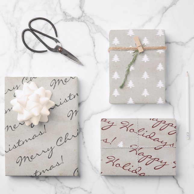 Papier Rustique Kraft Joyeux Noël Joyeux Fêtes (Recto)