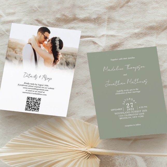 Papier Rustique Sage Green Photo Budget Mariage QR Code (Créateur téléchargé)