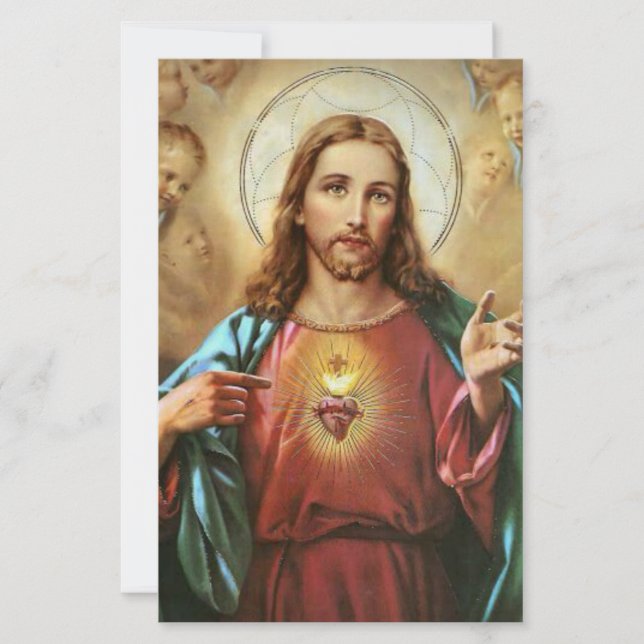 Papier Sacré Coeur Jésus Religieux Traditionnel Catholiqu (Devant)