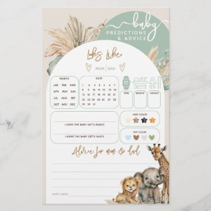 Papier Safari animal boho Baby shower prédictions jeu