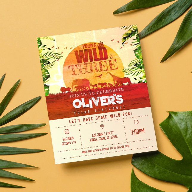 Papier Safari Animal Jeune Wild & 3 Invitation Anniversai (Créateur téléchargé)