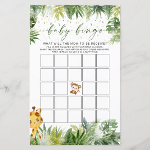Papier Safari Animaux Baby Bingo Jeu