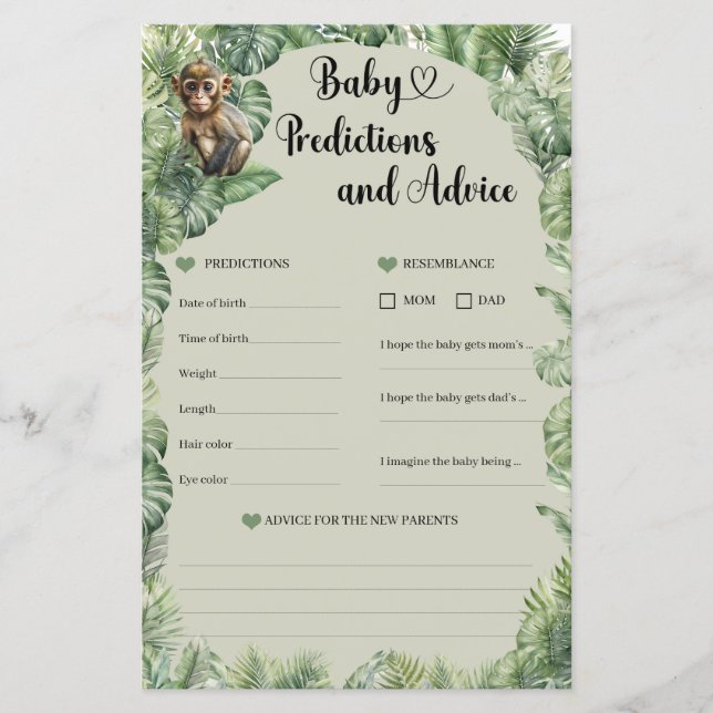 Papier Safari Animaux Baby Predictions et conseils JEU (Devant)
