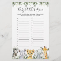 Safari Animaux Baby shower ABC's Race Game