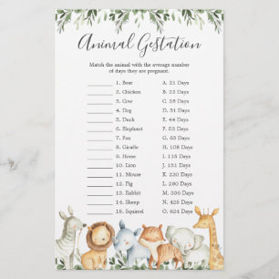 Papier Safari Animaux Baby shower Animal Gestation Jeu
