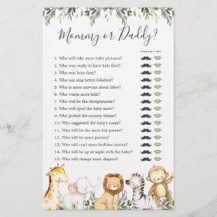 Papier Safari Animaux Baby shower maman ou papa jeu