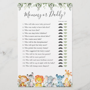 Papier Safari Animaux Baby shower maman ou papa jeu