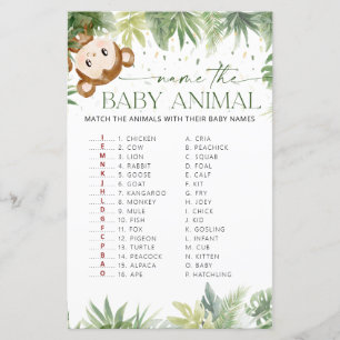 Papier Safari Animaux Baby shower Nom de l'animal bébé