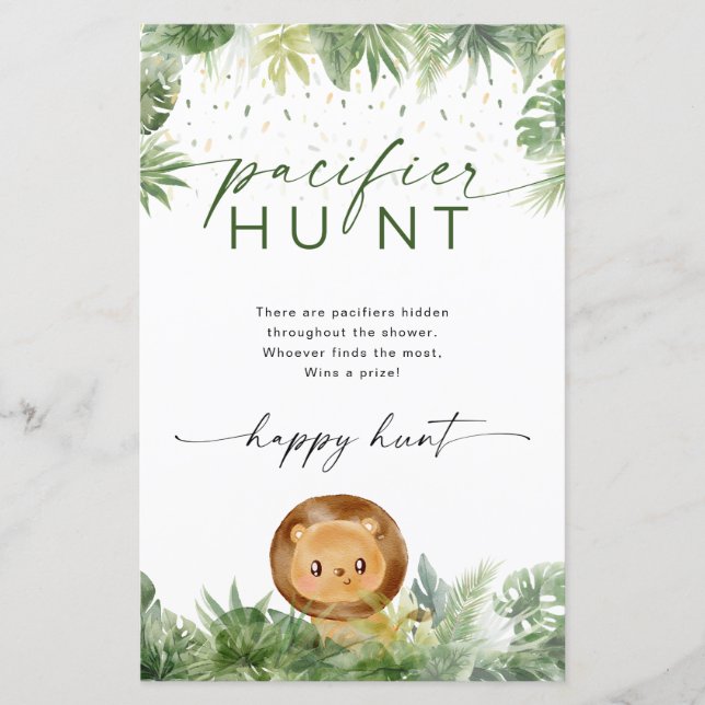 Papier Safari Animaux Baby shower Pacifier chasse jeu (Devant)
