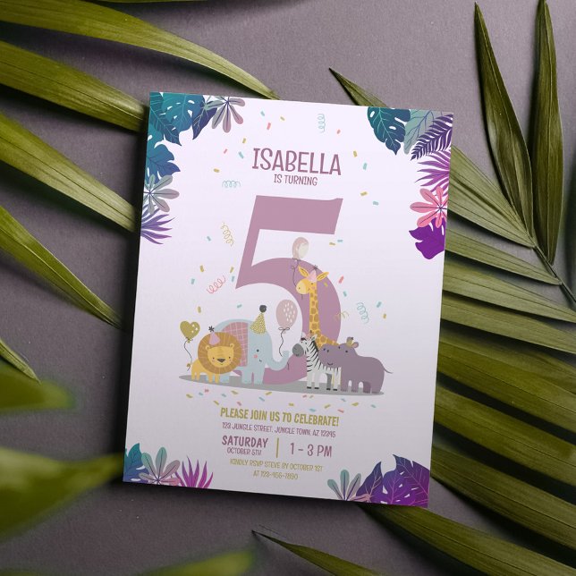 Papier Safari Animaux Filles Budget Anniversaire Invitati (Créateur téléchargé)