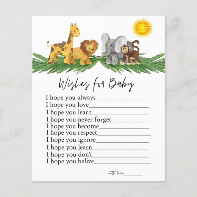 Papier Safari Animaux Voeux pour Baby shower Jeu (Devant)