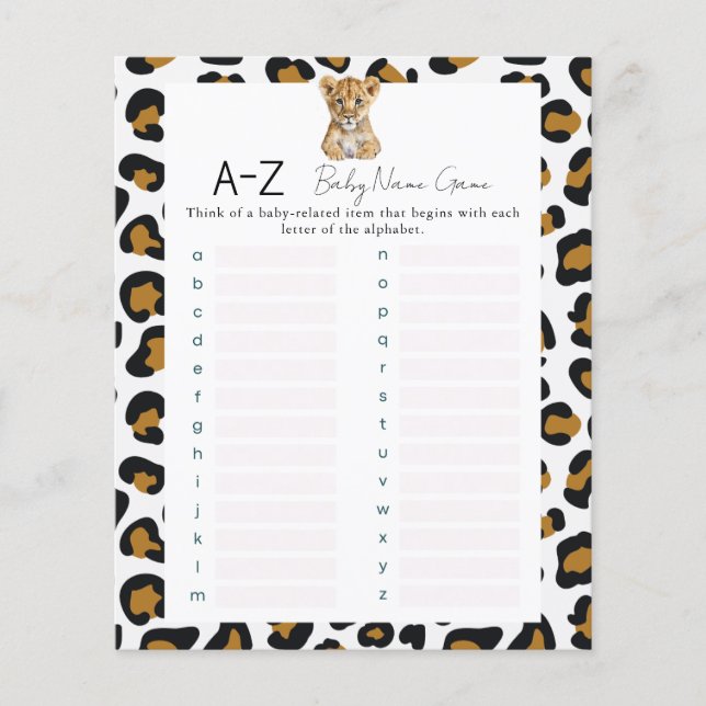 Papier Safari Baby Name Shower Jeu (Devant)