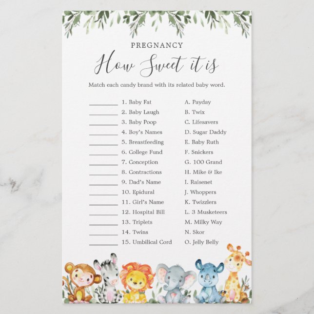 Papier Safari Baby shower Grossesse Comme il est doux jeu (Devant)